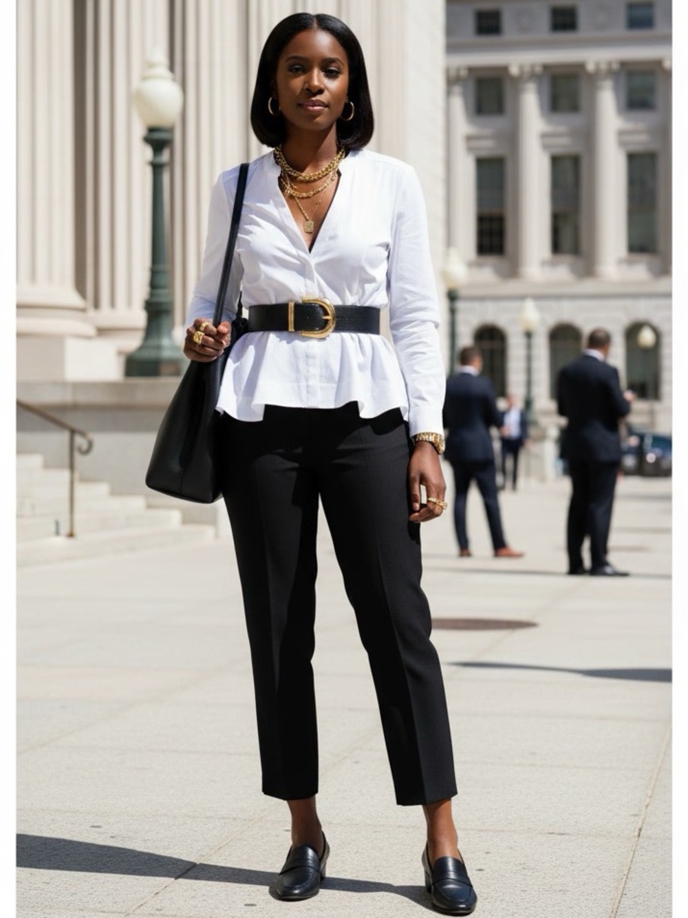White House Black Market Seamed Poplin Peplum Top White 10